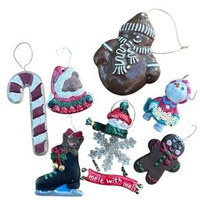 Festive Christmas Tree Ornament Bundle Of 7 Snowman,Gingerbread Man, Candy Cane